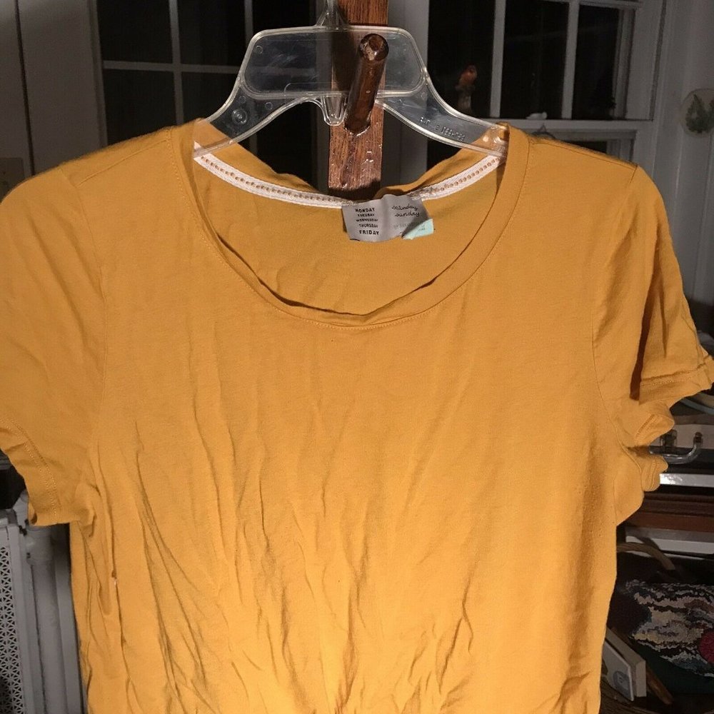 Anthropologie Womens Shirt Top L Mustard Yellow Monday Tuesday Saturday Sunday